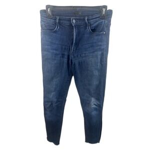 MOTHER Anthropologie‎ Stunner Zip Ankle Step Fray Denim Jeans Dark Wash Size 26